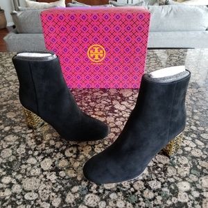 Tory Burch Black Suede and Gold heeled Booties!